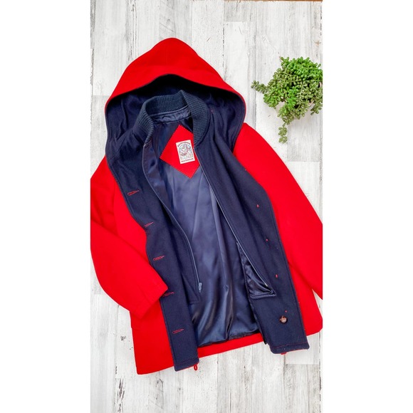 Vintage 80’s All Outdoors Mackintosh Red & Navy Double Lined Coat - Picture 2 of 11